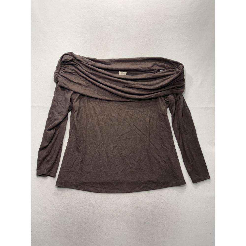 A.n.a A New Approach Shirt Womens 2X Plus Brown Off Shoulder Long Sleeve Tee